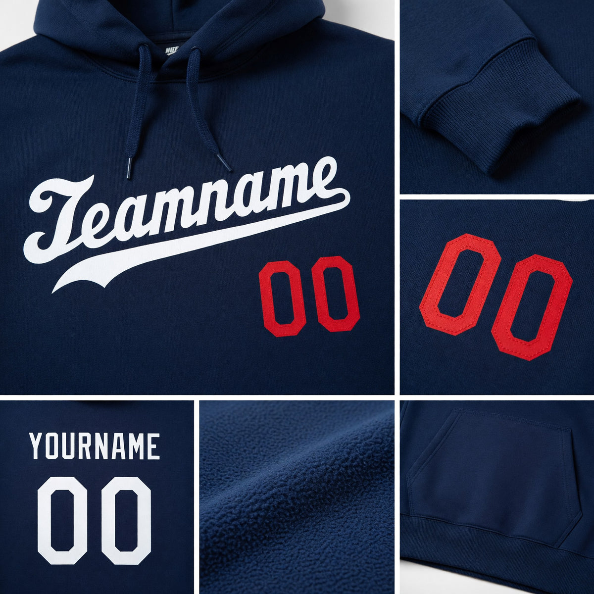 Custom Stitched Royal White-Red Sports Pullover Sweatshirt Hoodie detail