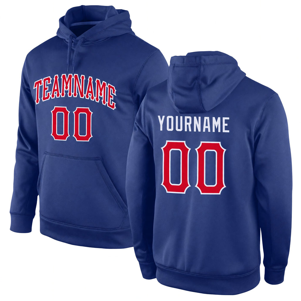 Custom Stitched Royal Red-White Sports Pullover Sweatshirt Hoodie