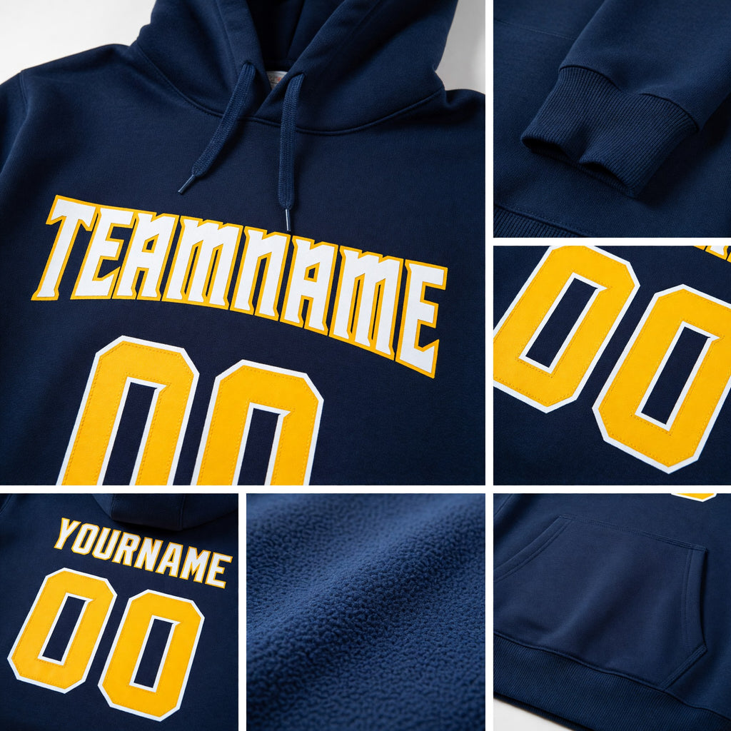 Custom Stitched Royal Gold-White Sports Pullover Sweatshirt Hoodie detail