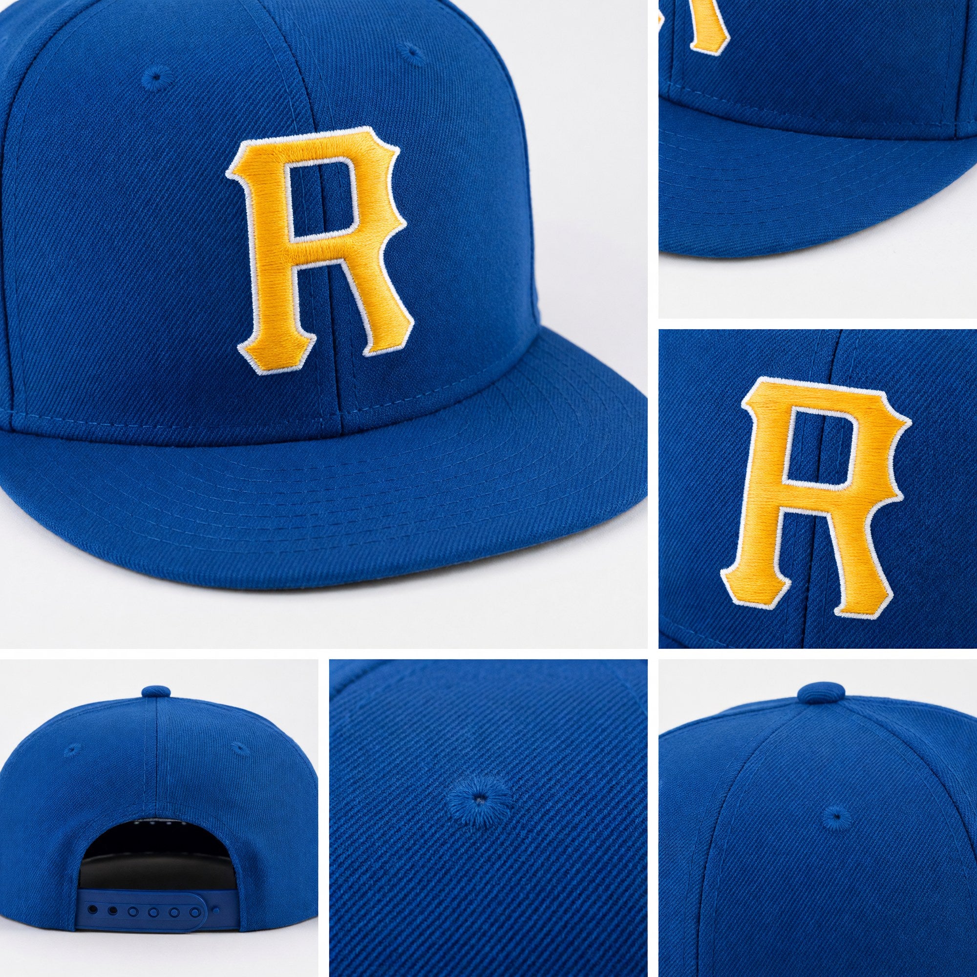 Custom Royal Gold-White Stitched Adjustable Snapback Hat detail