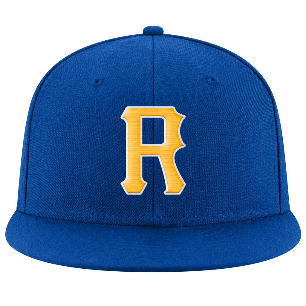 Custom Royal Gold-White Stitched Adjustable Snapback Hat photo 2