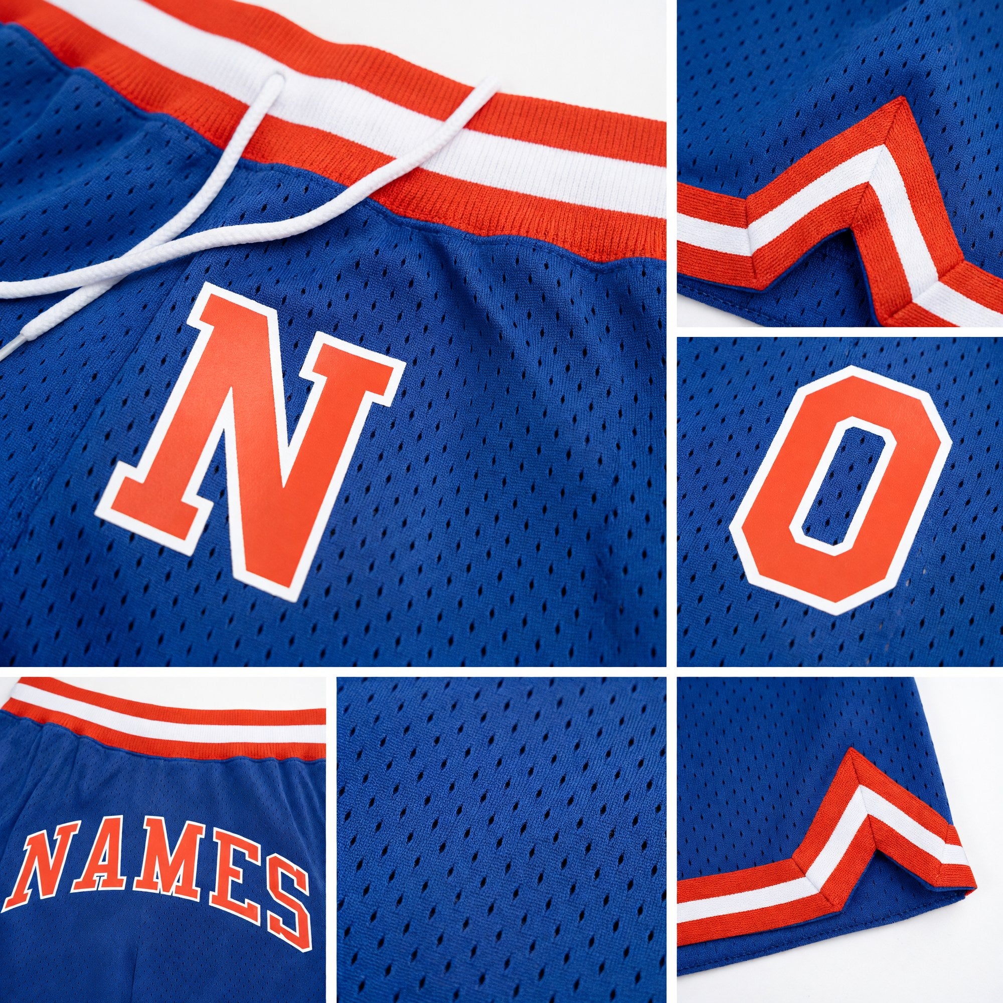 Custom Royal Orange-White Authentic Throwback Basketball Shorts detail