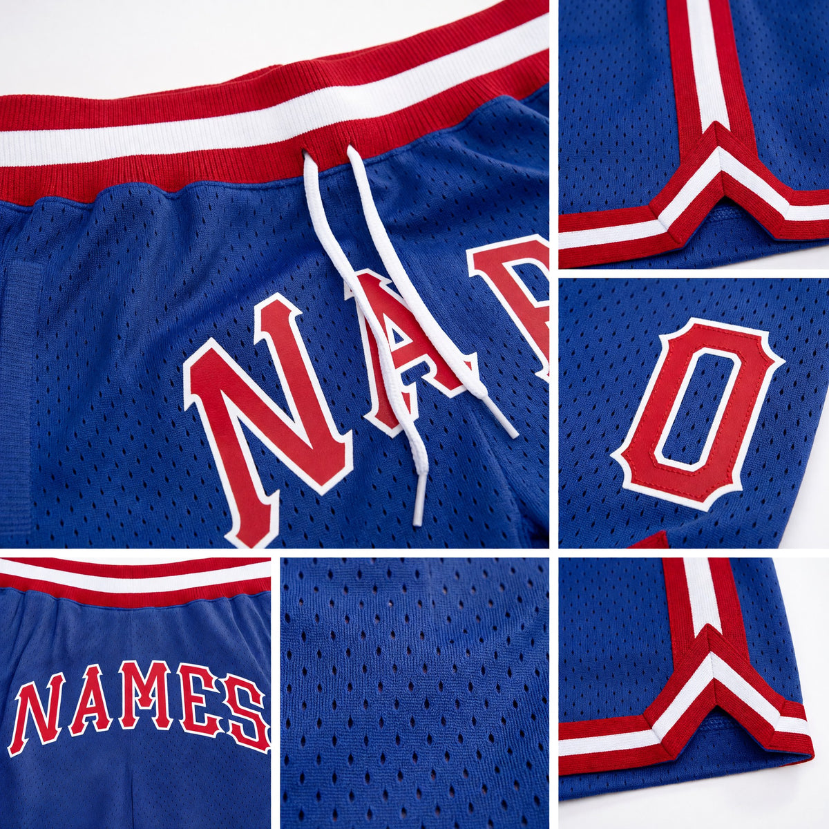 Custom Royal Red-White Authentic Throwback Basketball Shorts detail