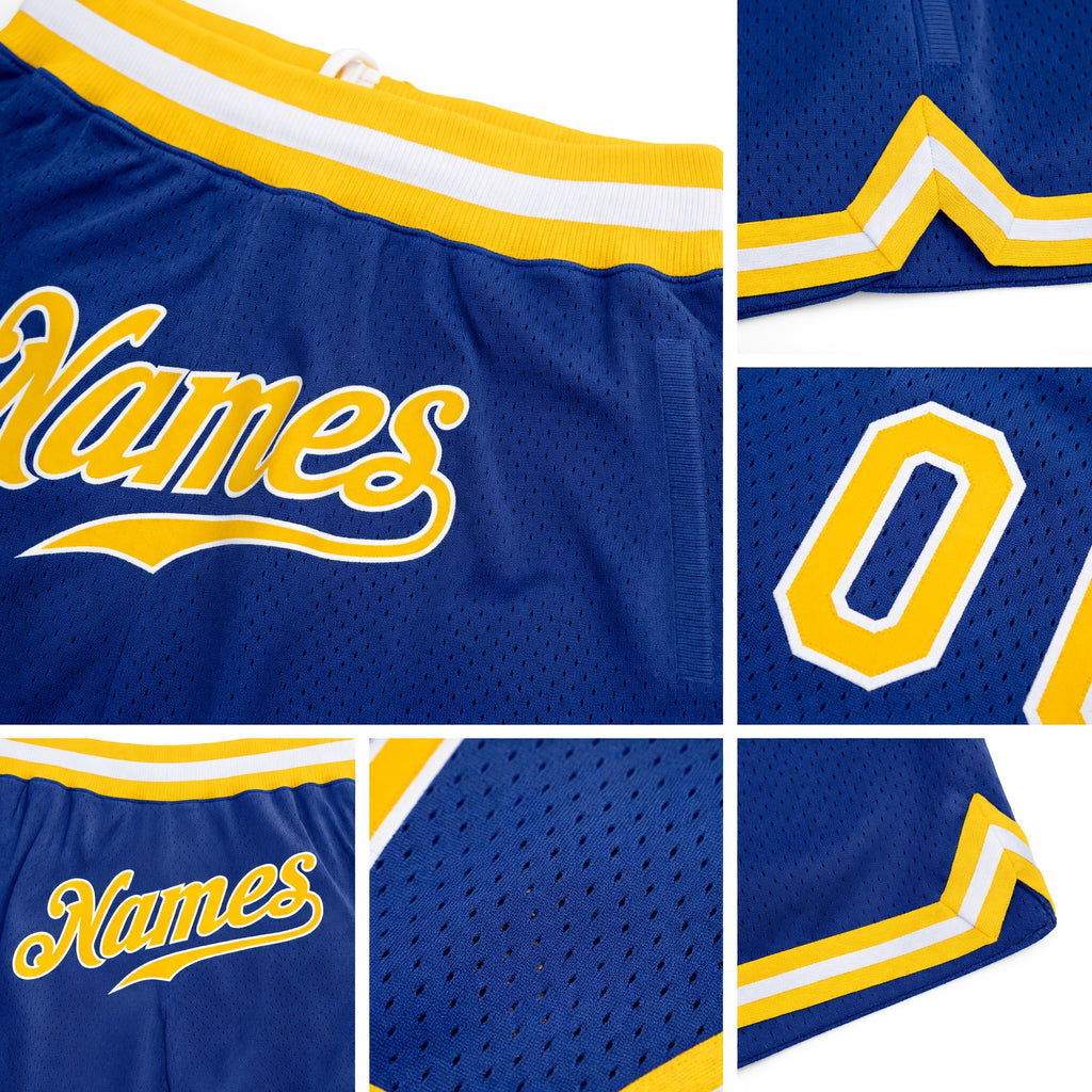 Custom Royal Gold-White Authentic Throwback Basketball Shorts detail