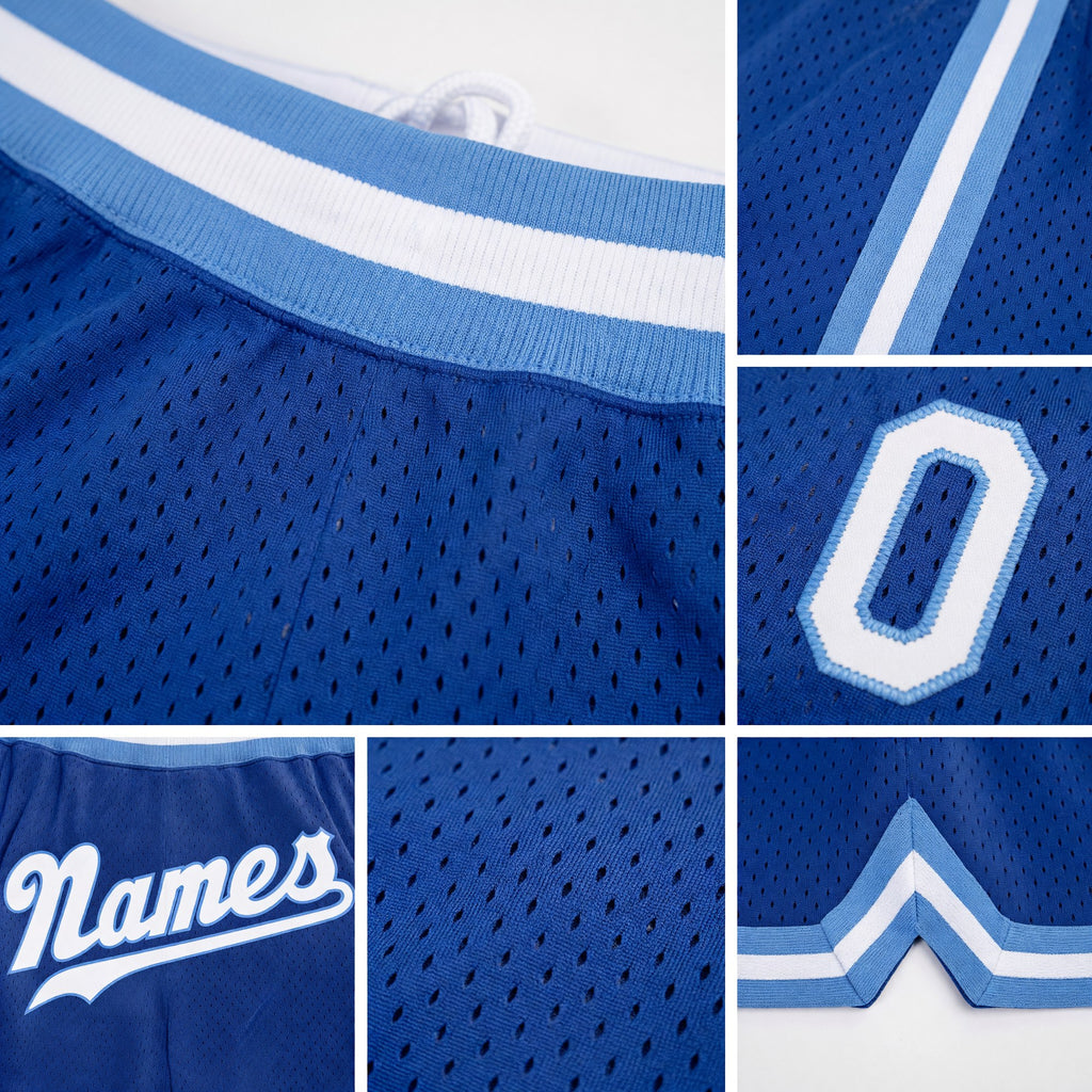 Custom Royal White-Light Blue Authentic Throwback Basketball Shorts detail