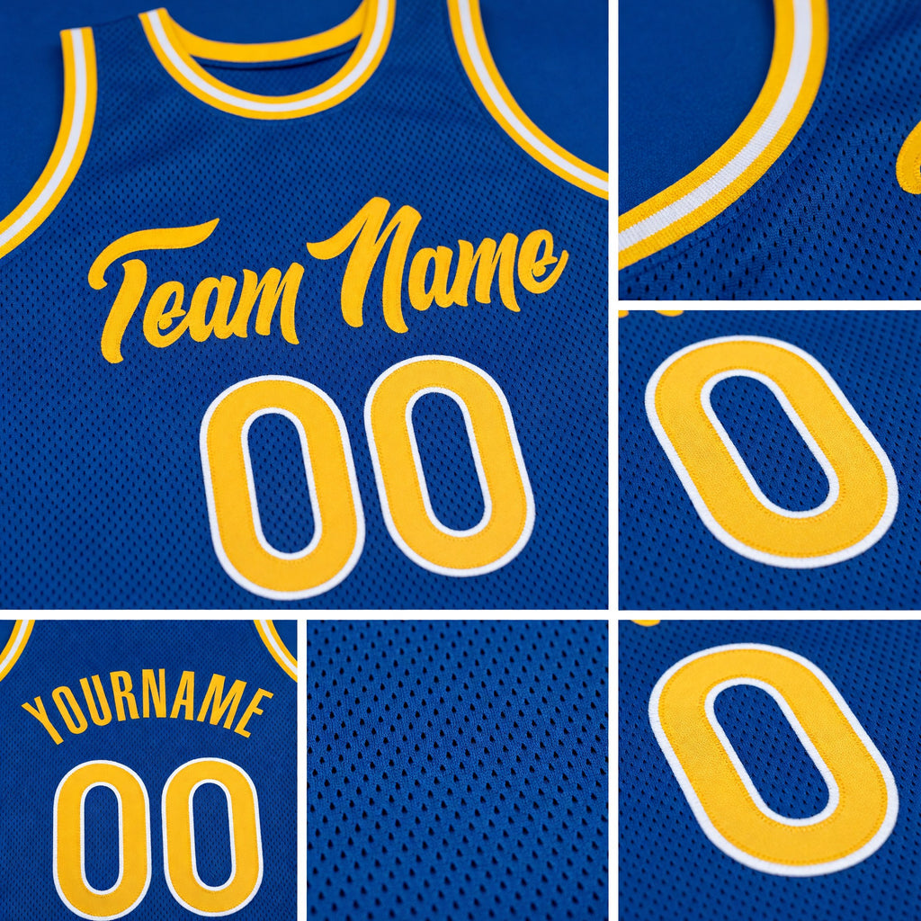 Custom Royal Gold-White Authentic Throwback Basketball Jersey detail