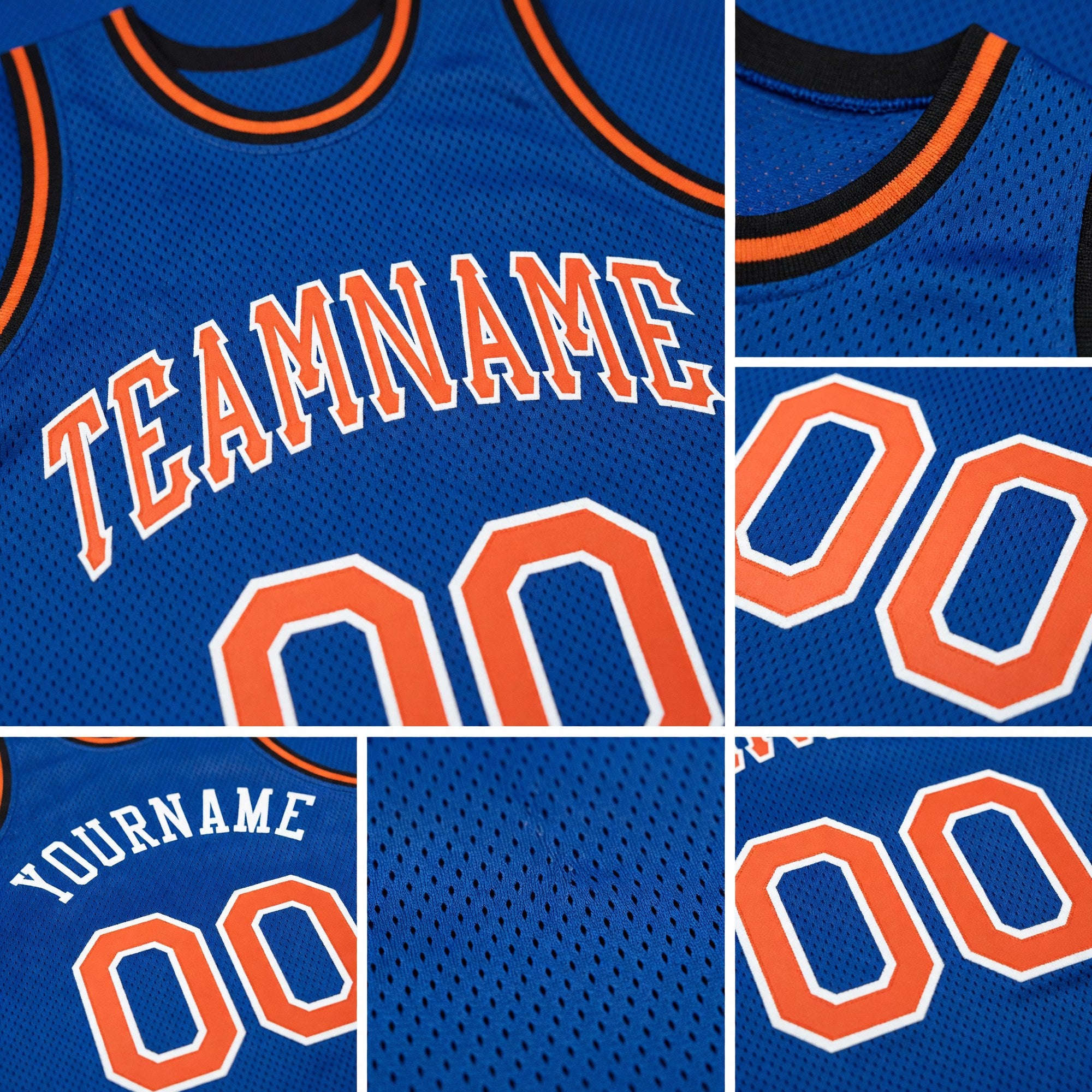Custom Royal Orange-White Authentic Throwback Basketball Jersey detail