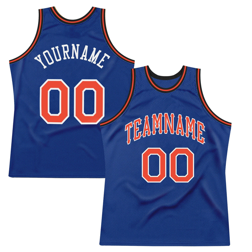 Custom Royal Orange-White Authentic Throwback Basketball Jersey photo 1
