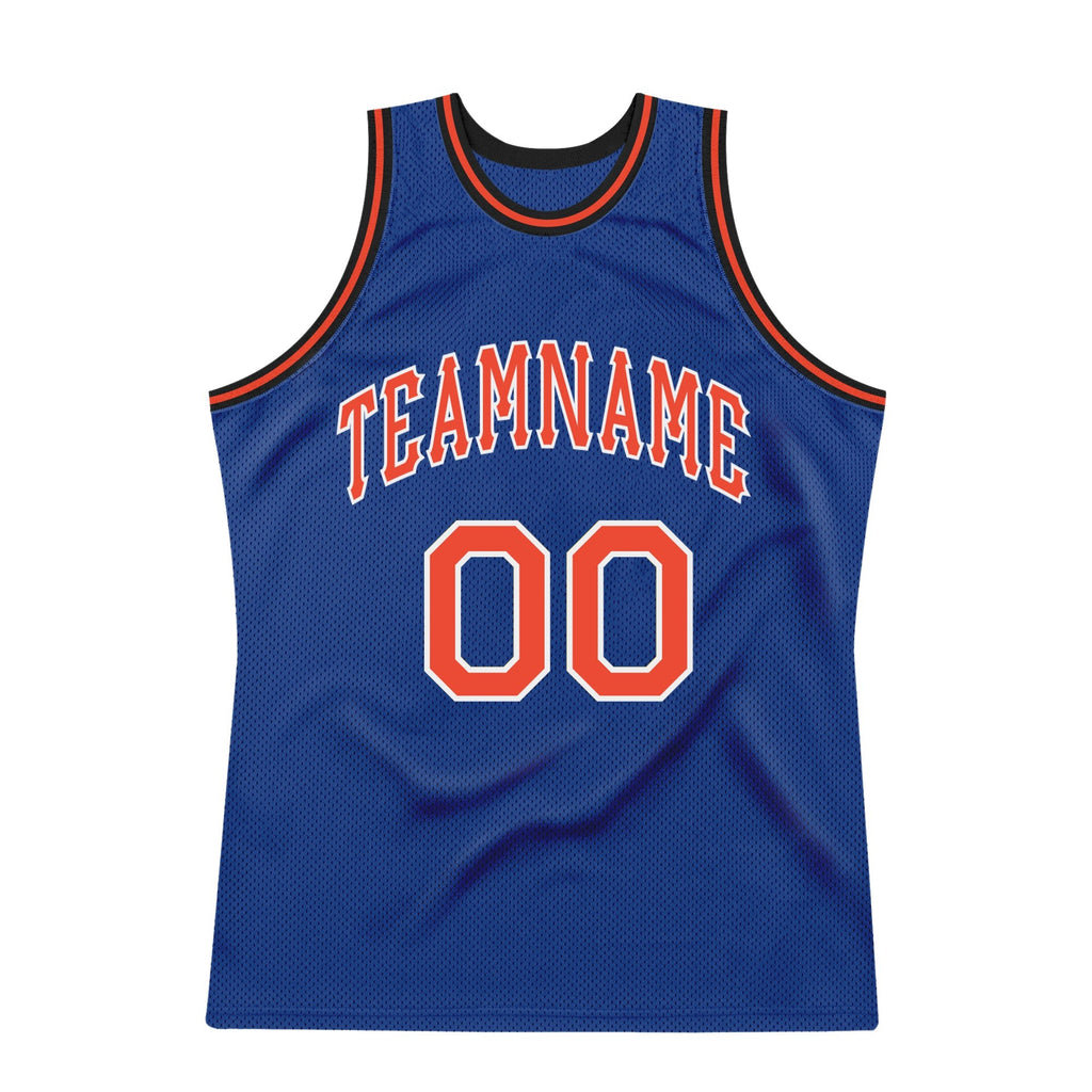 Custom Royal Orange-White Authentic Throwback Basketball Jersey photo 6