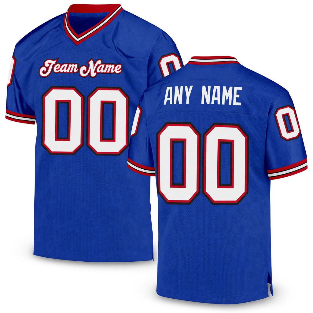 Custom Royal White-Red Mesh Authentic Throwback Football Jersey