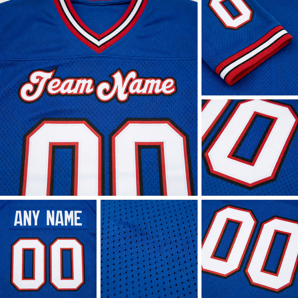 Custom Royal White-Red Mesh Authentic Throwback Football Jersey detail