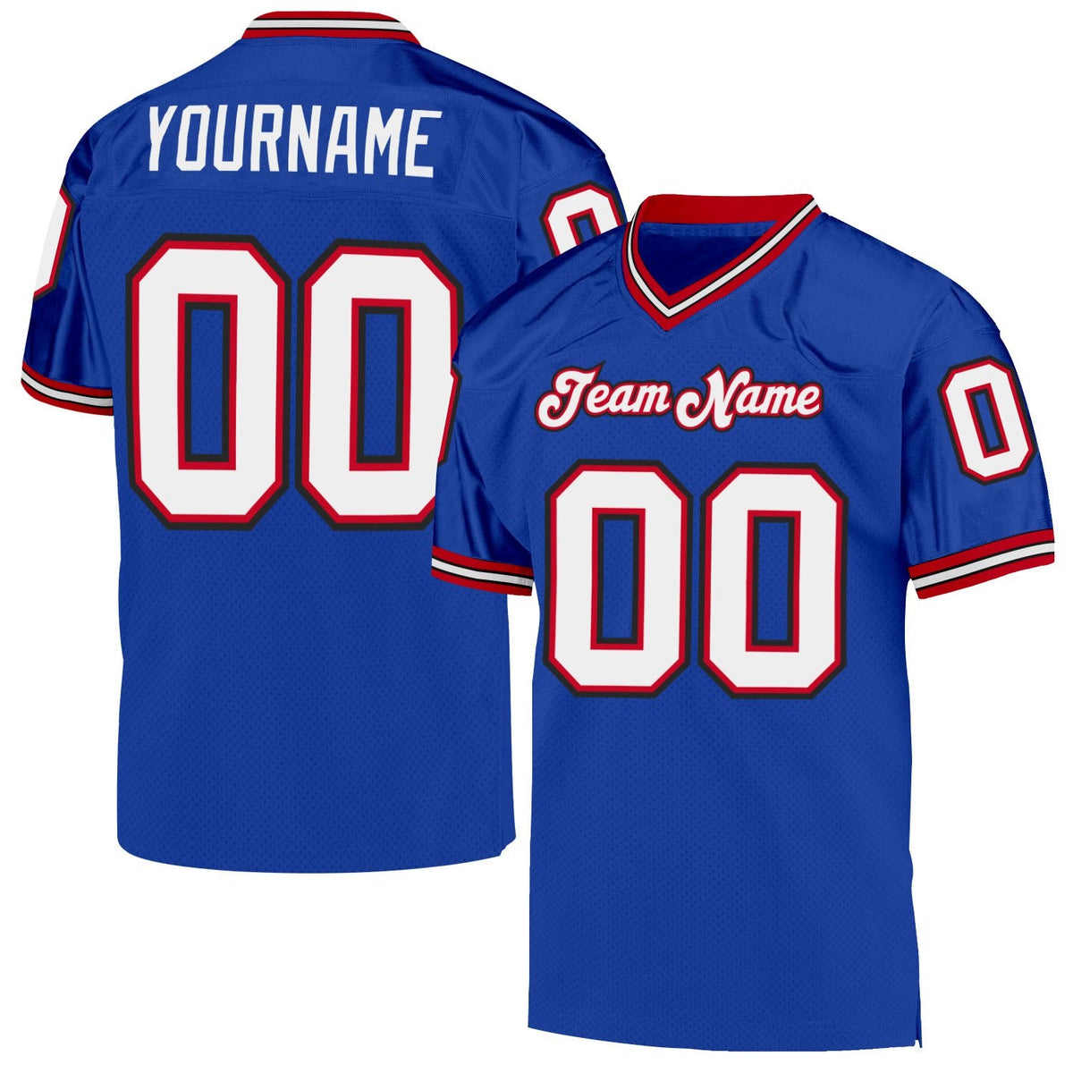 Custom Royal White-Red Mesh Authentic Throwback Football Jersey photo 1