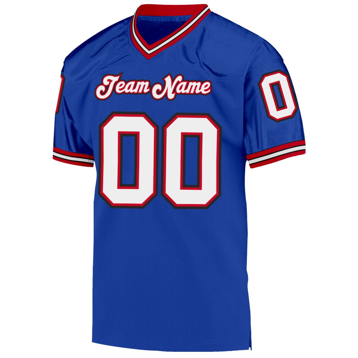 Custom Royal White-Red Mesh Authentic Throwback Football Jersey photo 2