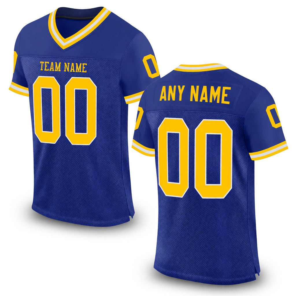 Custom Royal Gold-White Mesh Authentic Throwback Football Jersey