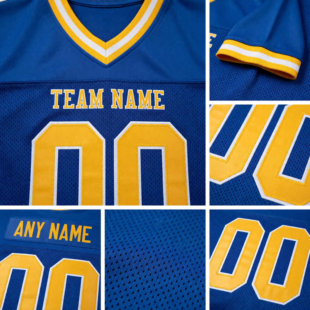 Custom Royal Gold-White Mesh Authentic Throwback Football Jersey detail