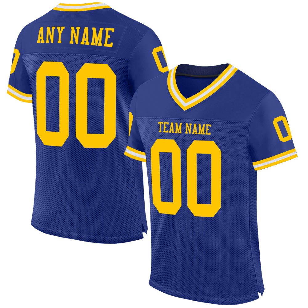 Custom Royal Gold-White Mesh Authentic Throwback Football Jersey photo 1