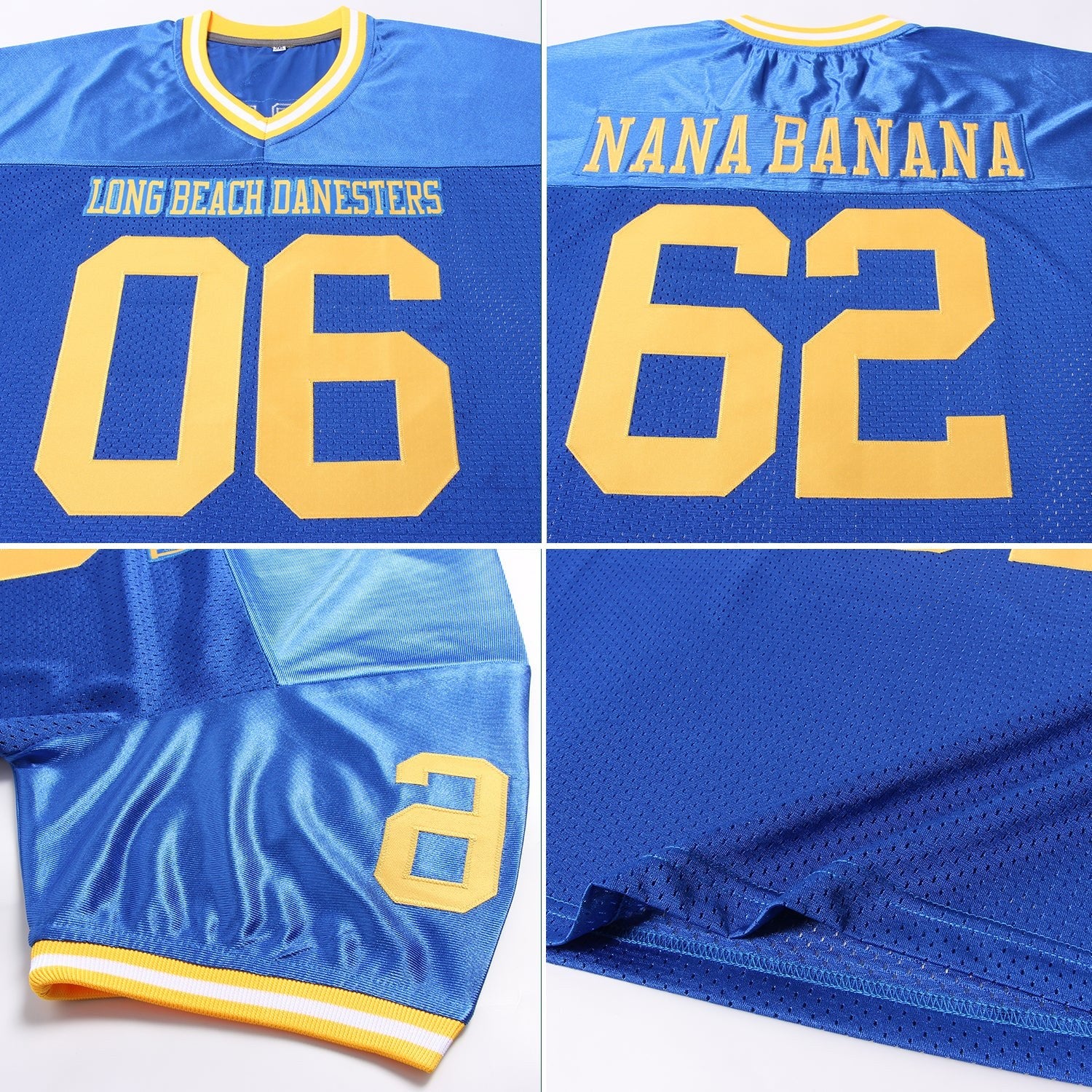 Custom Royal Gold-White Mesh Authentic Throwback Football Jersey photo 4