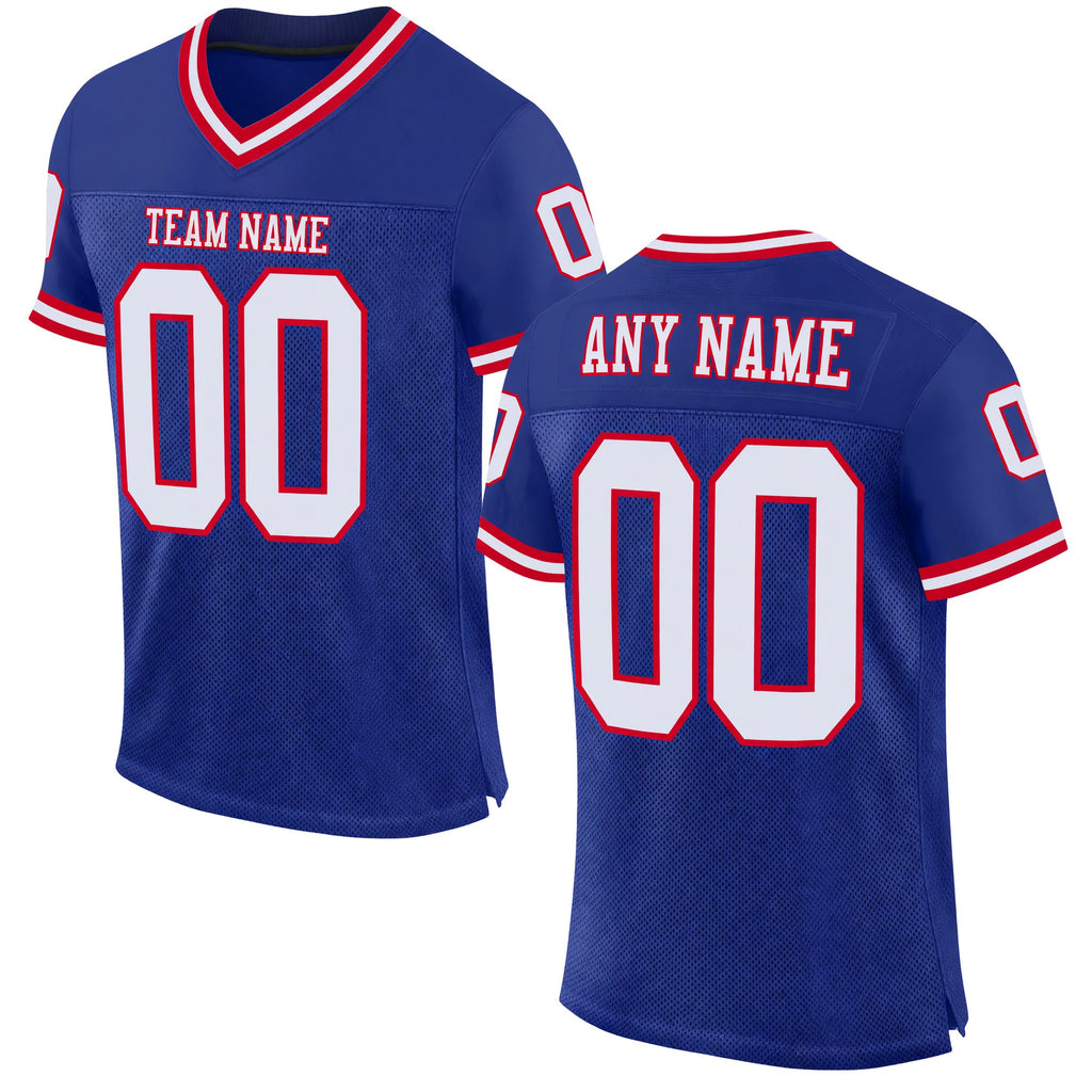 Custom Royal White-Red Mesh Authentic Throwback Football Jersey