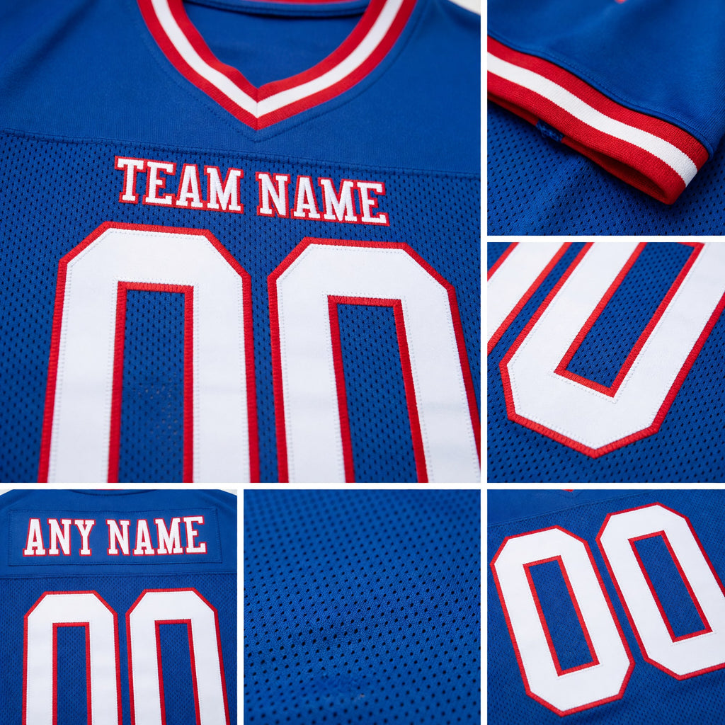 Custom Royal White-Red Mesh Authentic Throwback Football Jersey detail