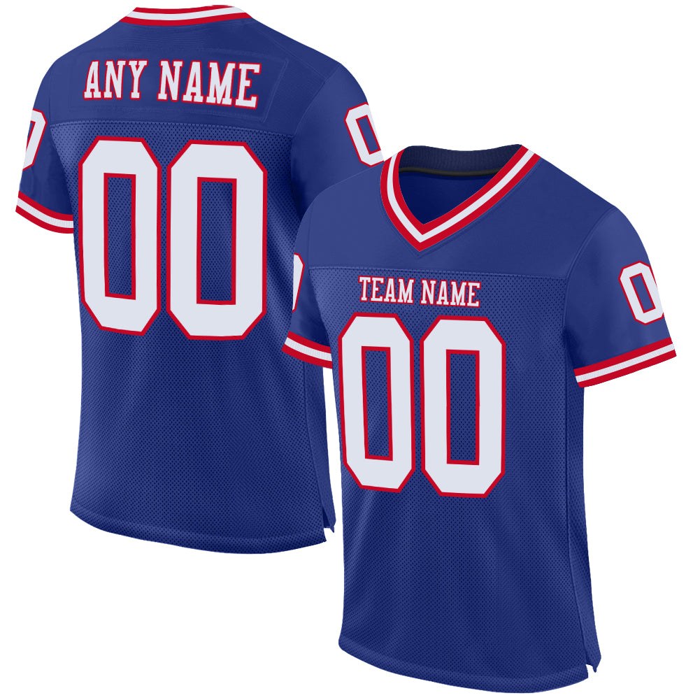 Custom Royal White-Red Mesh Authentic Throwback Football Jersey photo 1