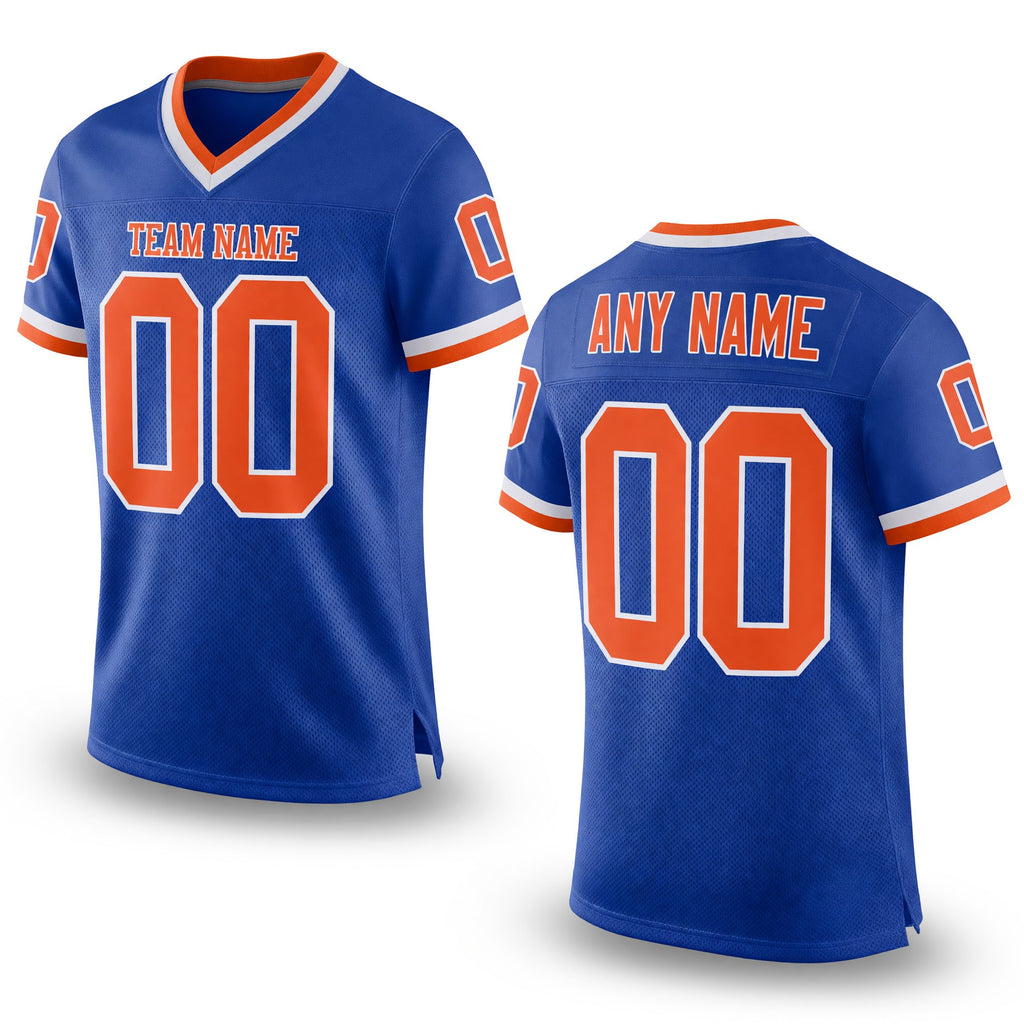 Custom Royal Orange-White Mesh Authentic Throwback Football Jersey