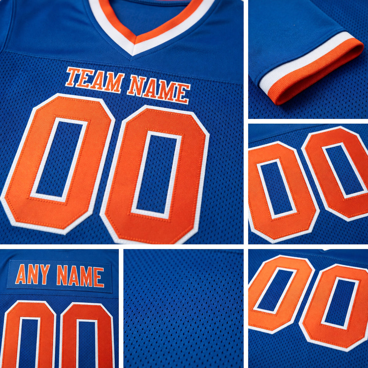 Custom Royal Orange-White Mesh Authentic Throwback Football Jersey detail