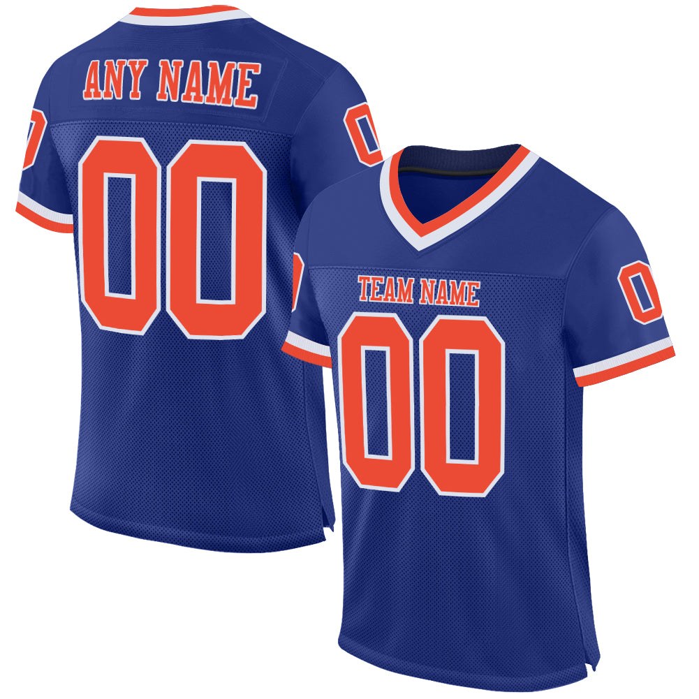 Custom Royal Orange-White Mesh Authentic Throwback Football Jersey photo 1