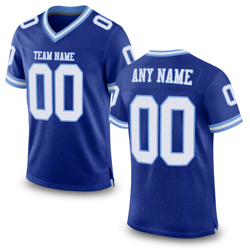 Custom Royal White-Light Blue Mesh Authentic Throwback Football Jersey