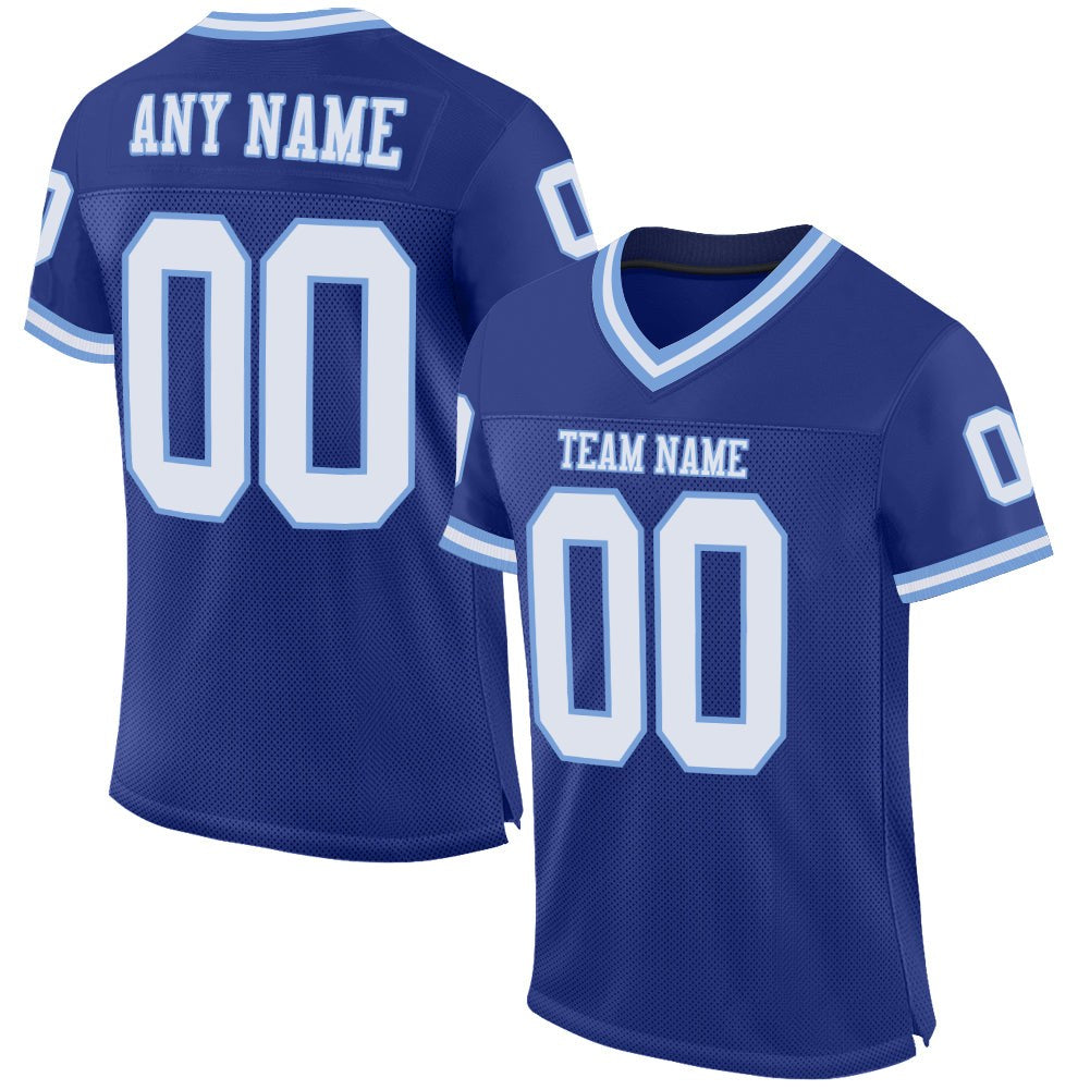 Custom Royal White-Light Blue Mesh Authentic Throwback Football Jersey photo 1