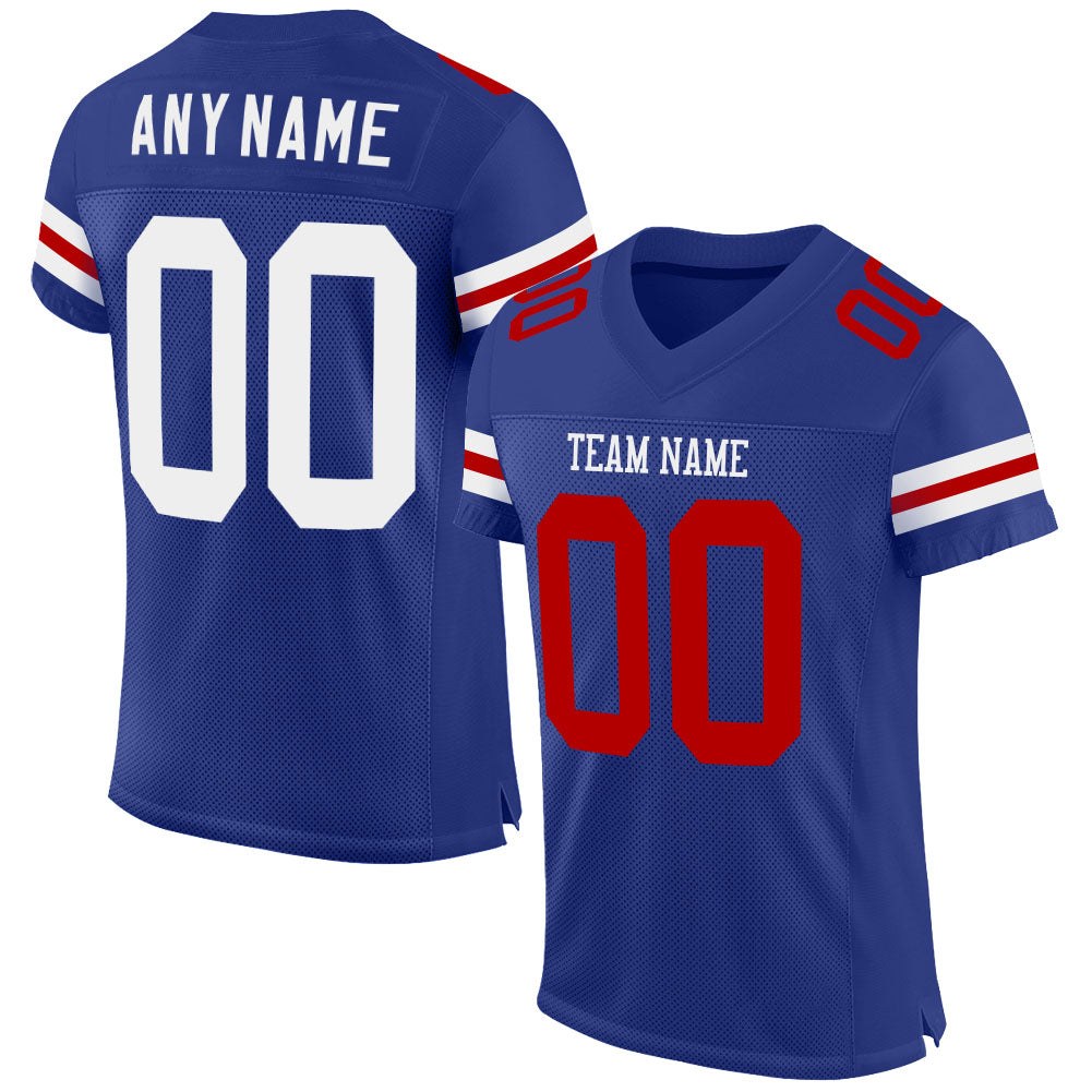Custom Royal White-Red Mesh Authentic Football Jersey photo 1