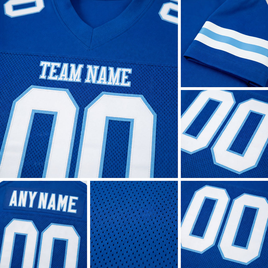 Custom Royal White-Light Blue Mesh Authentic Football Jersey detail