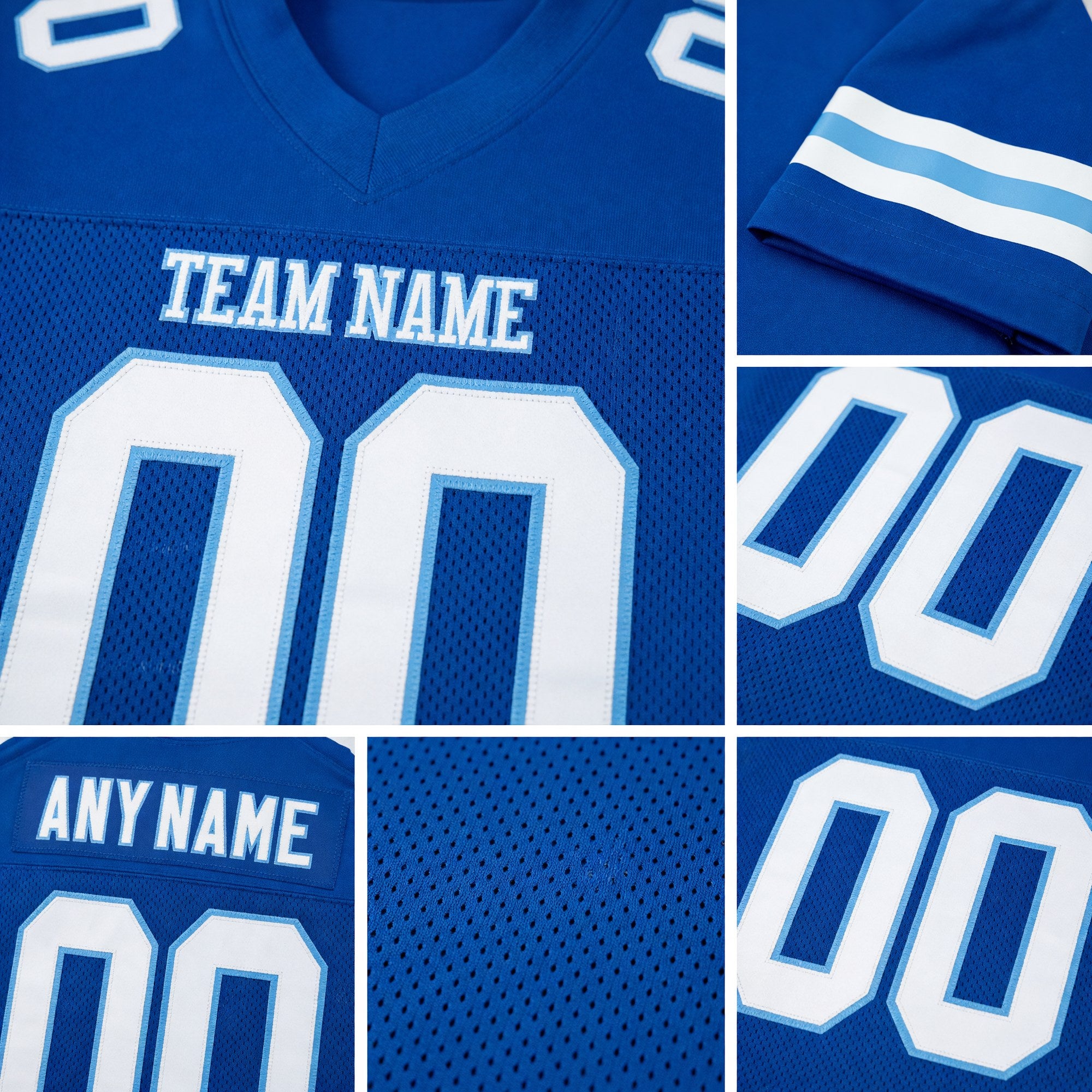 Custom Royal White-Light Blue Mesh Authentic Football Jersey detail