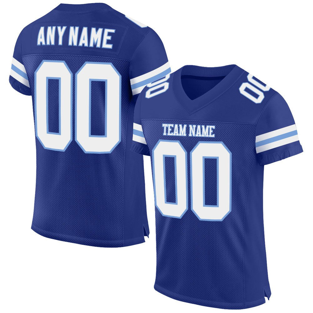 Custom Royal White-Light Blue Mesh Authentic Football Jersey photo 1