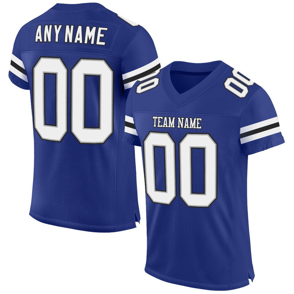 Custom Royal White-Black Mesh Authentic Football Jersey photo 1