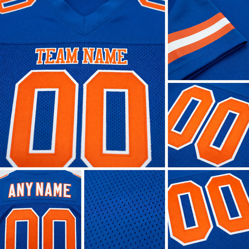 Custom Royal Orange-White Mesh Authentic Football Jersey detail