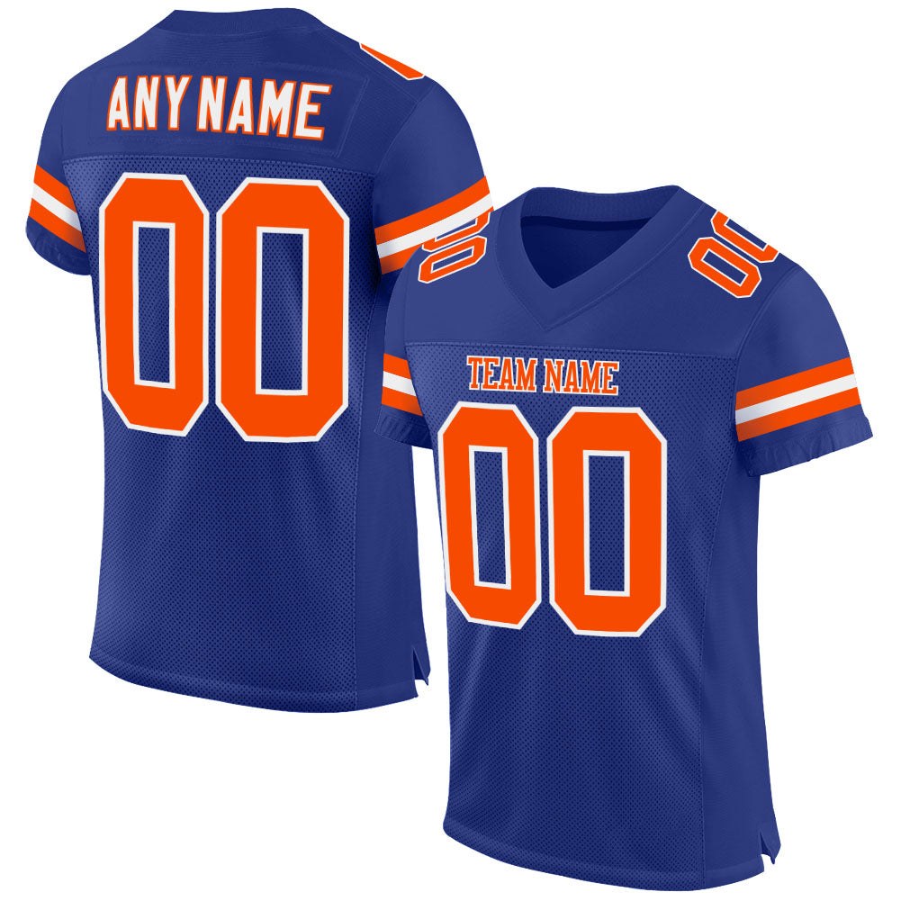 Custom Royal Orange-White Mesh Authentic Football Jersey photo 1