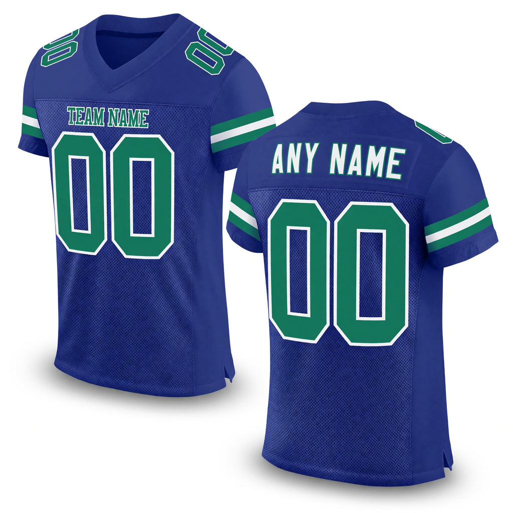 Custom Royal Kelly Green-White Mesh Authentic Football Jersey