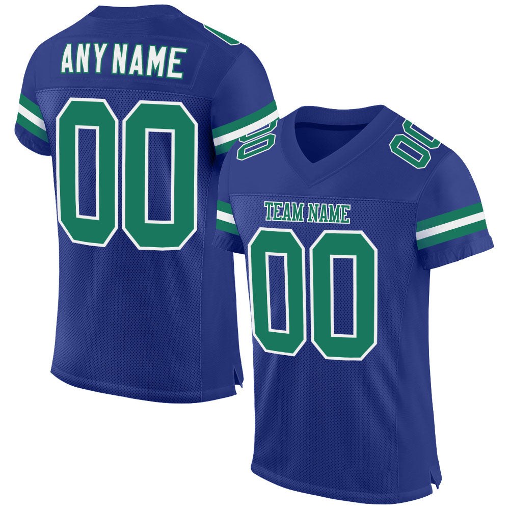 Custom Royal Kelly Green-White Mesh Authentic Football Jersey photo 1