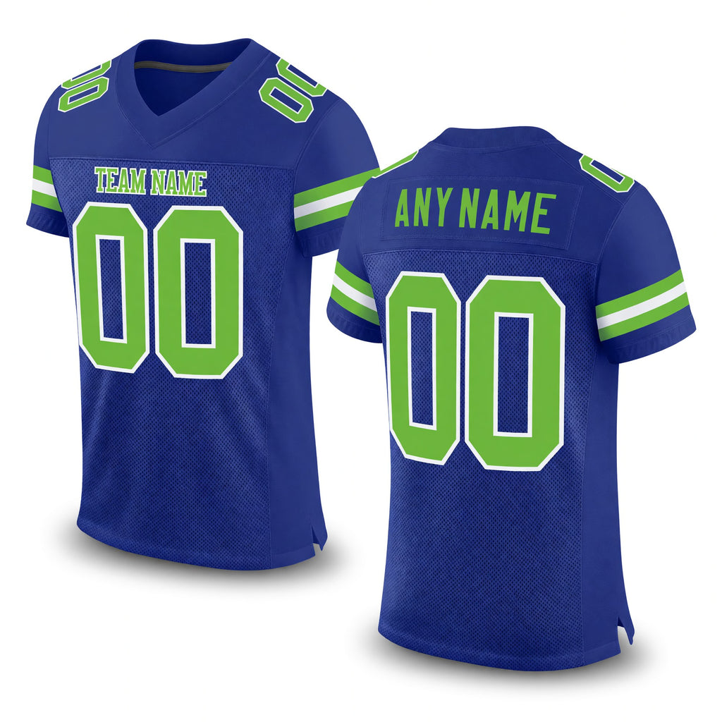 Custom Royal Neon Green-White Mesh Authentic Football Jersey
