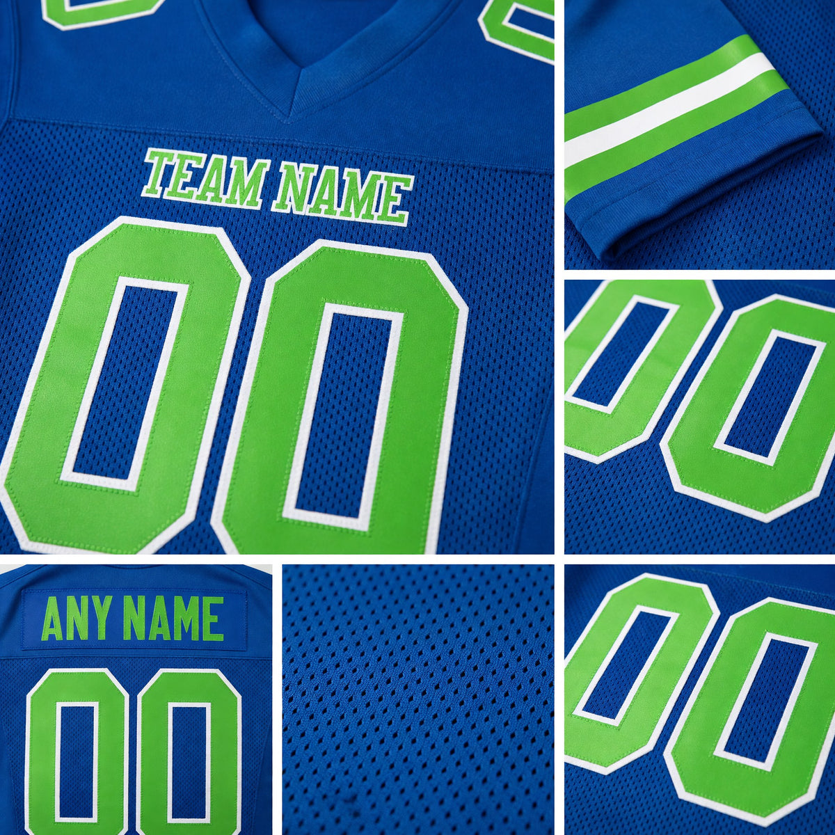 Custom Royal Neon Green-White Mesh Authentic Football Jersey detail