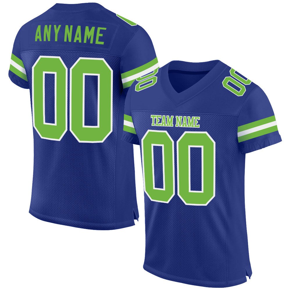 Custom Royal Neon Green-White Mesh Authentic Football Jersey photo 1