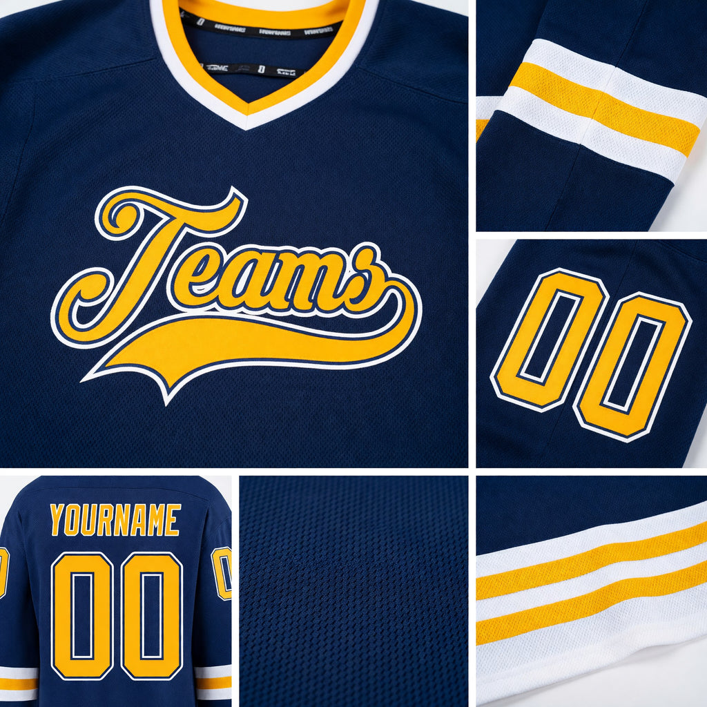 Custom Royal Gold-White Hockey Jersey detail