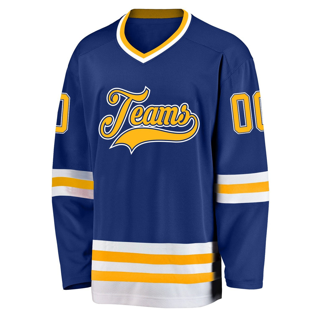 Custom Royal Gold-White Hockey Jersey photo 2