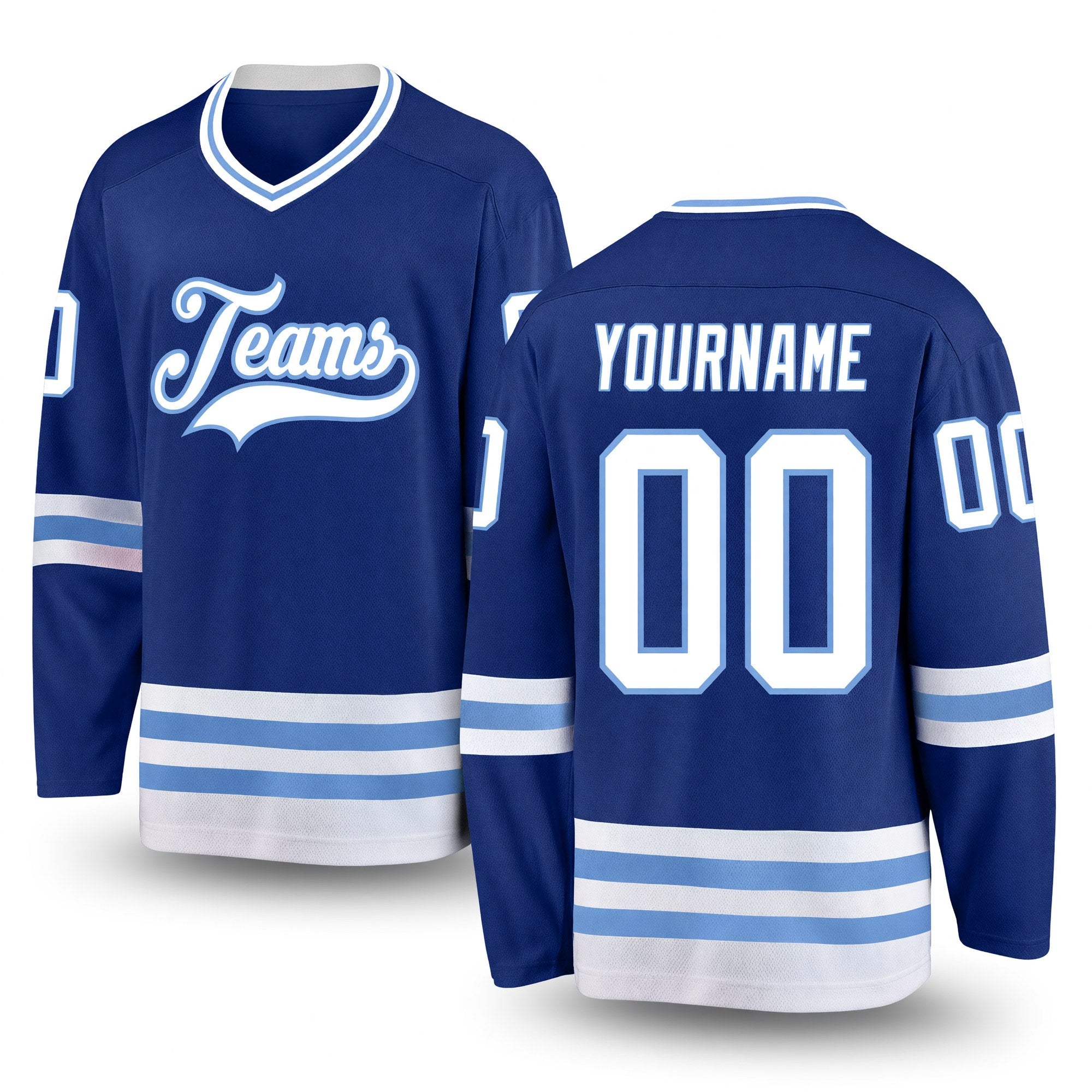 Custom Royal White-Light Blue Hockey Jersey