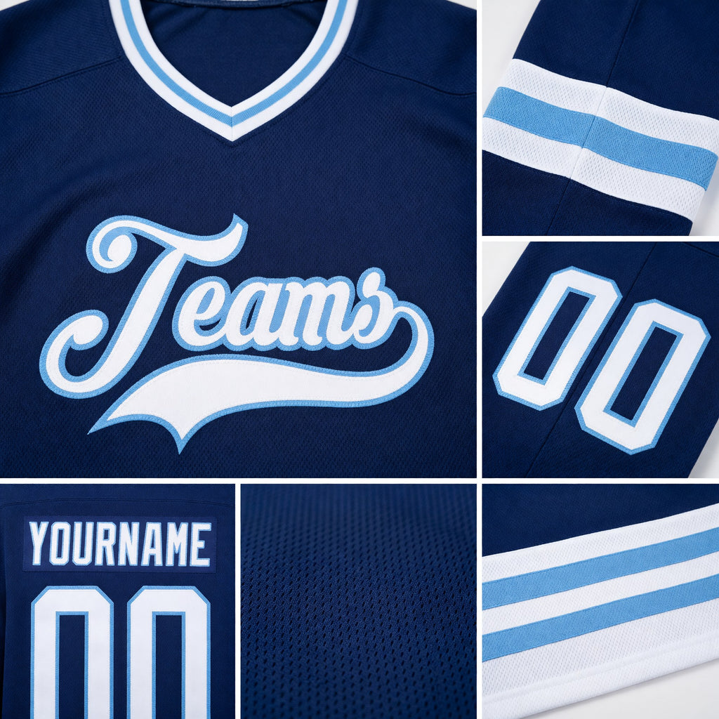 Custom Royal White-Light Blue Hockey Jersey detail
