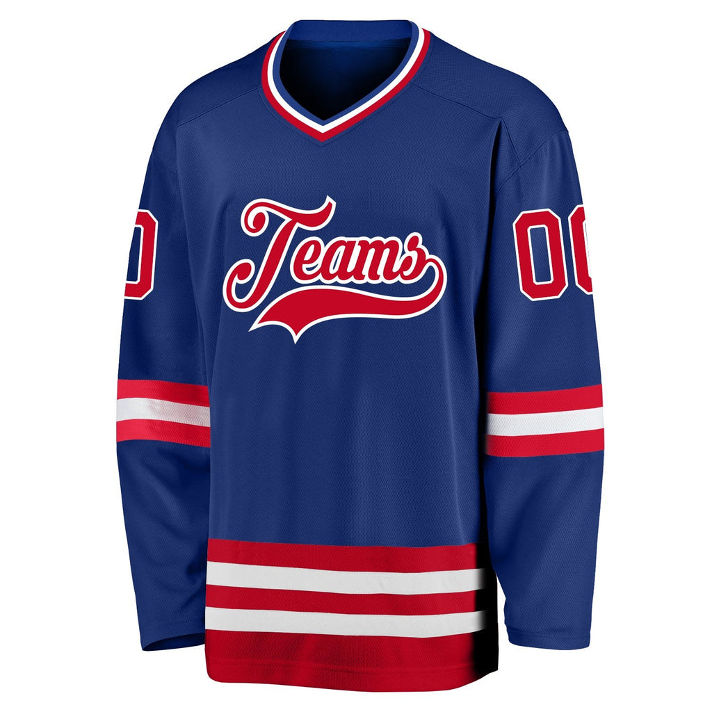 Custom Royal Red-White Hockey Jersey photo 2