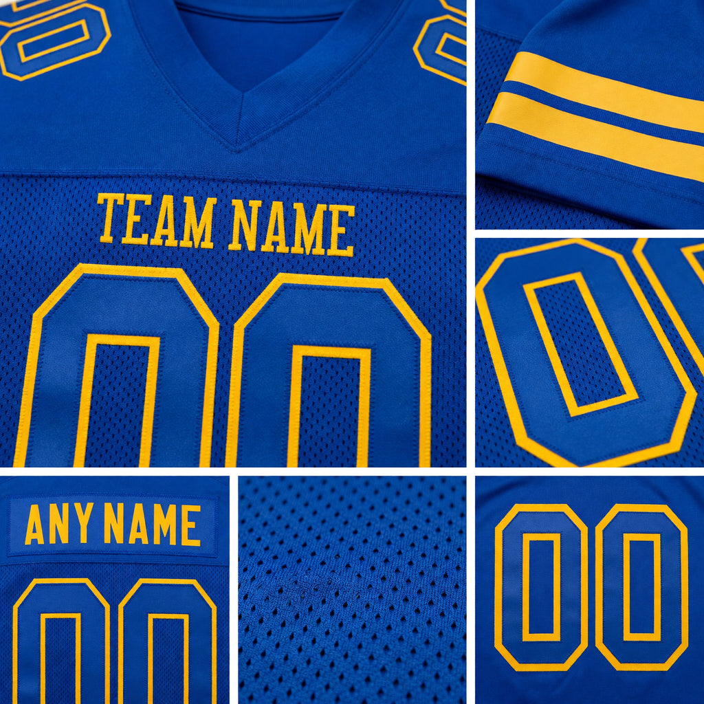 Custom Royal Royal-Gold Mesh Authentic Football Jersey detail