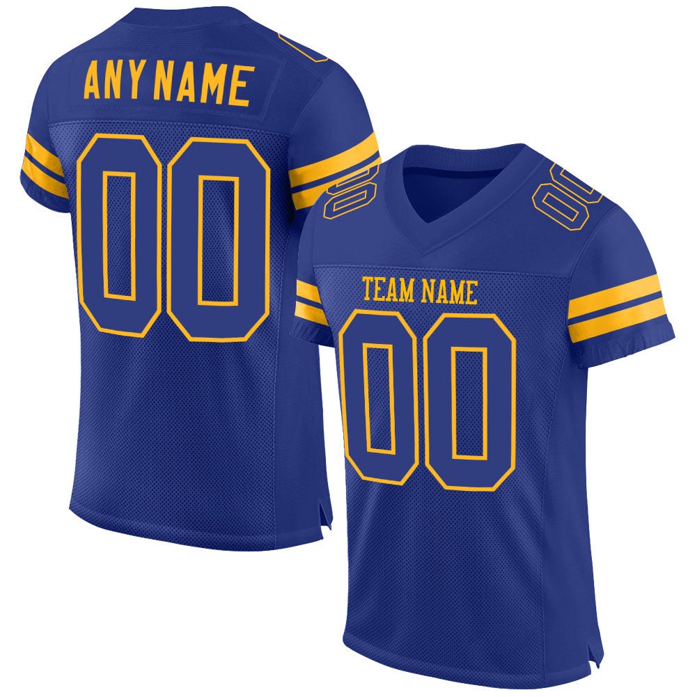 Custom Royal Royal-Gold Mesh Authentic Football Jersey photo 1