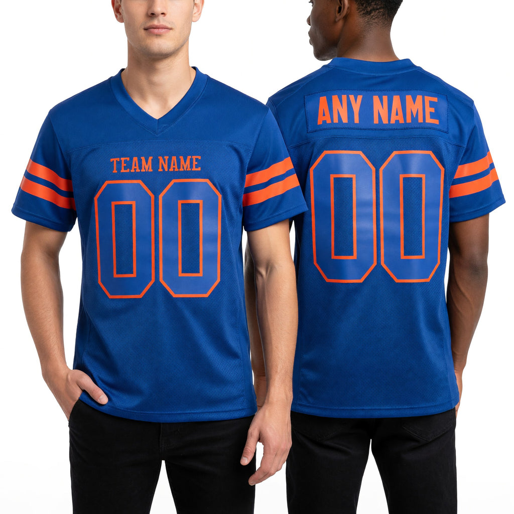 Custom Royal Royal-Orange Mesh Authentic Football Jersey worn front and back