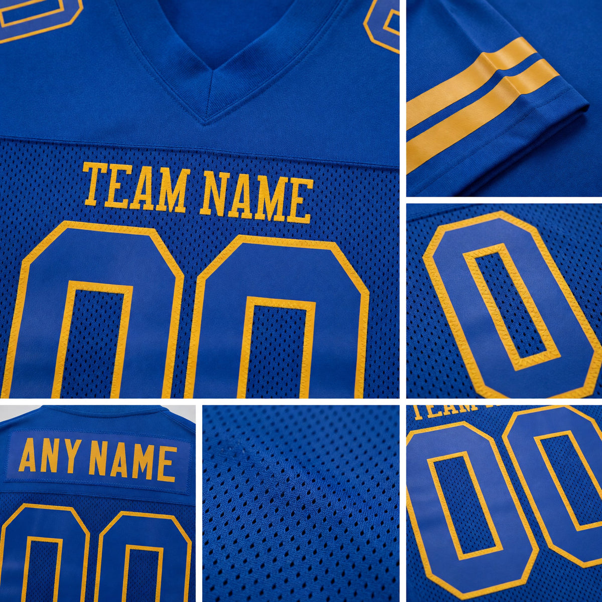 Custom Royal Royal-Old Gold Mesh Authentic Football Jersey detail